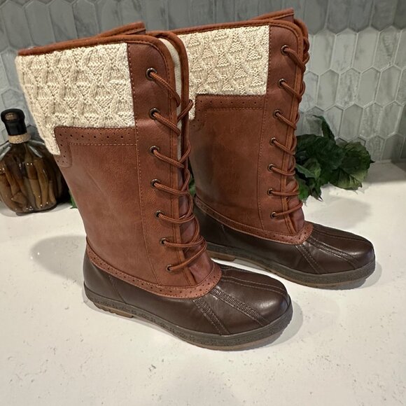 Brown & Cream Tall Lace-Up Boots Size 5.5/38 Womens Heila Man Made/Textile Upper - Picture 5 of 12